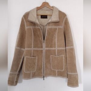 GUESS Leather Crocheted Tan Jacket Size XL FULL ZIP